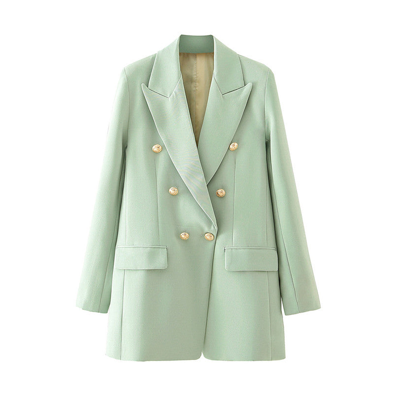 Women's Green Double-breasted Suit Jacket
