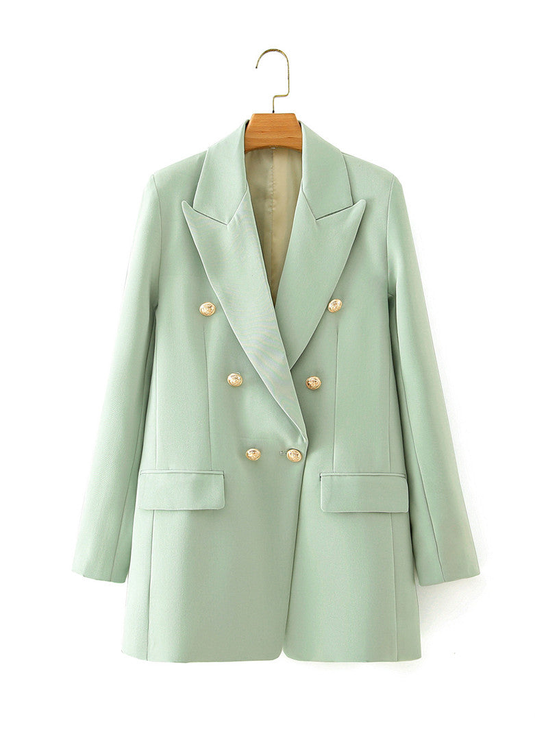 Women's Green Double-breasted Suit Jacket