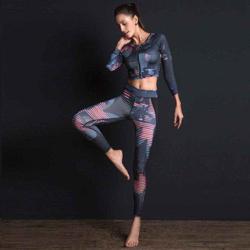 Three-piece Printed European And American Sports Fitness Suit