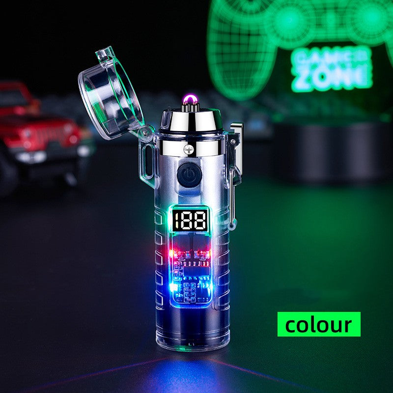 Transparent Shell Charging Lighter Cylindrical Waterproof Arc Cigarette Lighter With Flashlight
