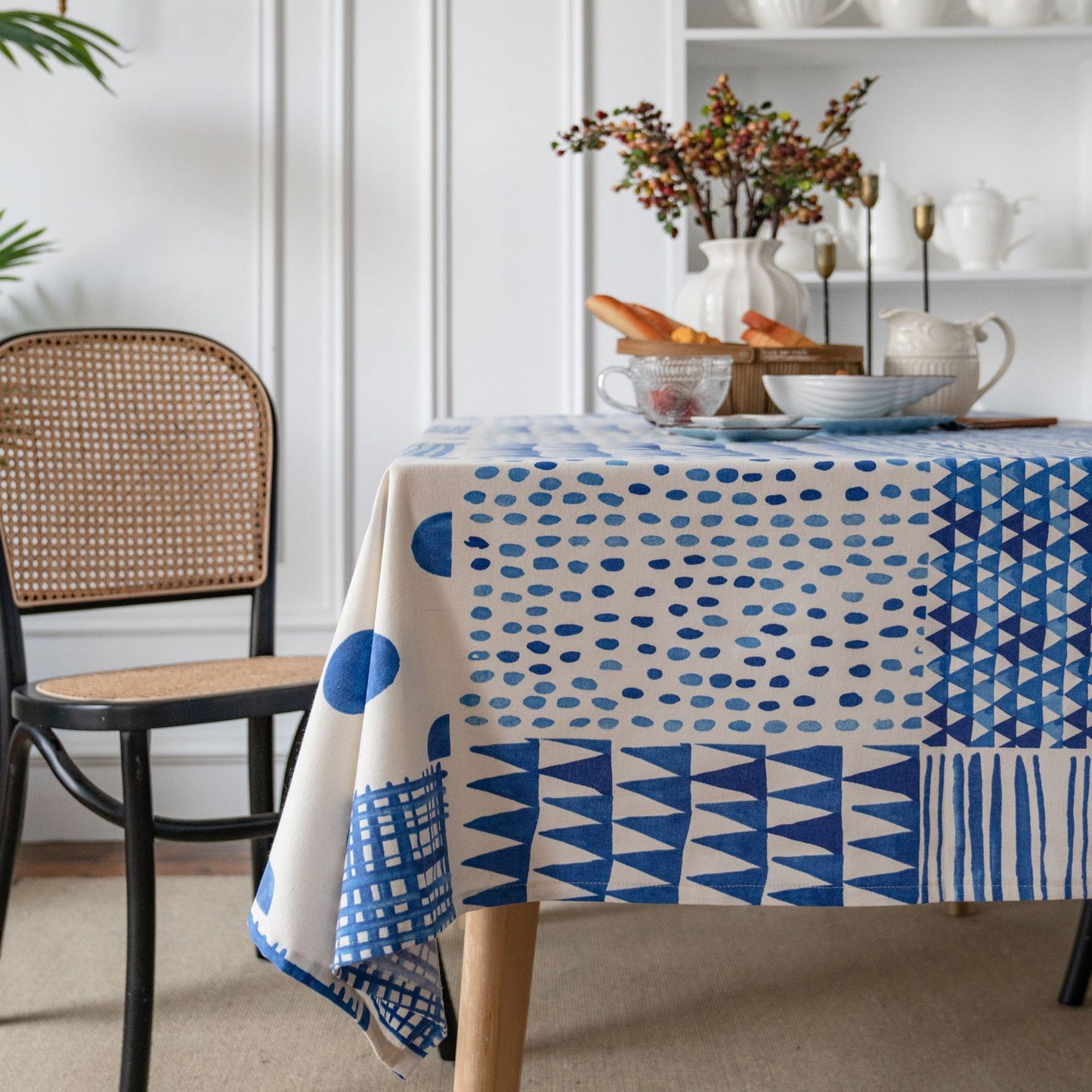 Table Cloth Blue Mosaic Geometric Printing