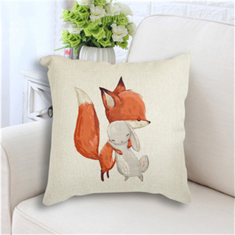 Cute Fox Rabbit Print Linen Pillowcase