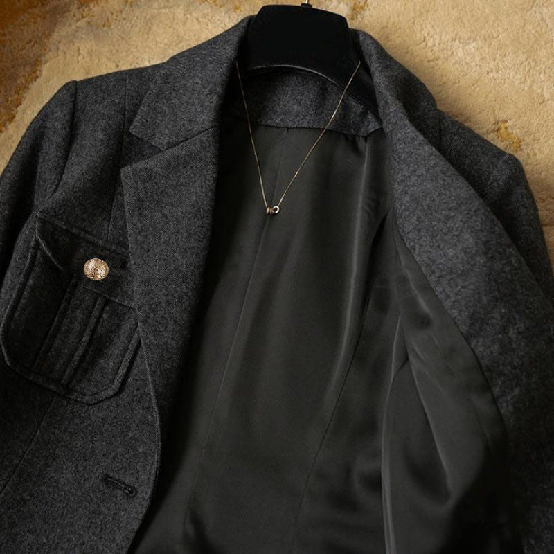 Pocket gray suit woolen jacket