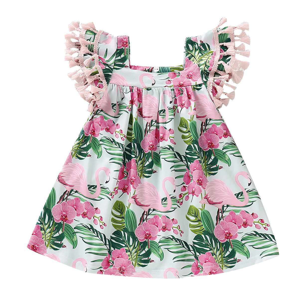 Dress Baby Summer Outfit Flamingo Fringed Sleeve Dress