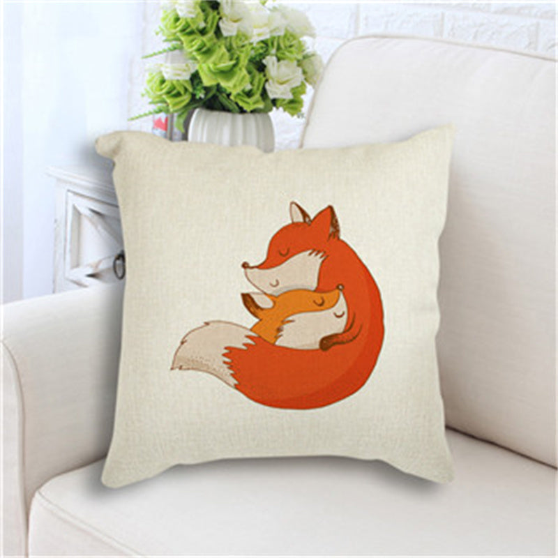 Cute Fox Rabbit Print Linen Pillowcase