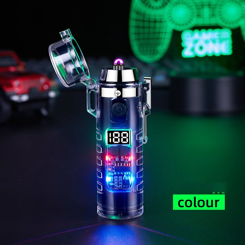 Transparent Shell Charging Lighter Cylindrical Waterproof Arc Cigarette Lighter With Flashlight