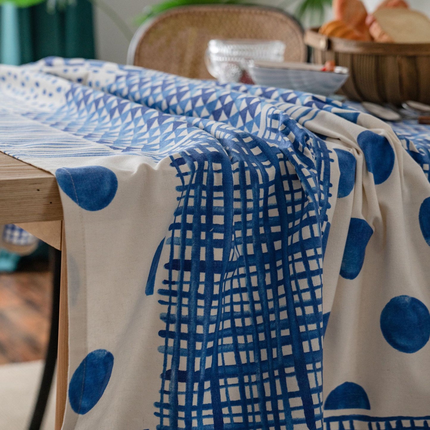 Table Cloth Blue Mosaic Geometric Printing