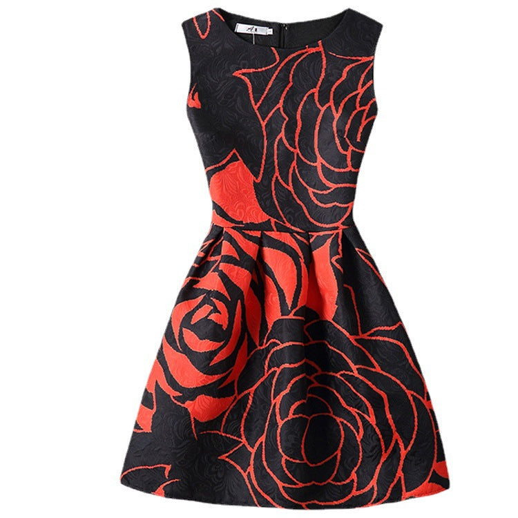 Printed Dress For Woman Vest Skirt Sleeveless Pettiskirt Bottoming A- Line Dress