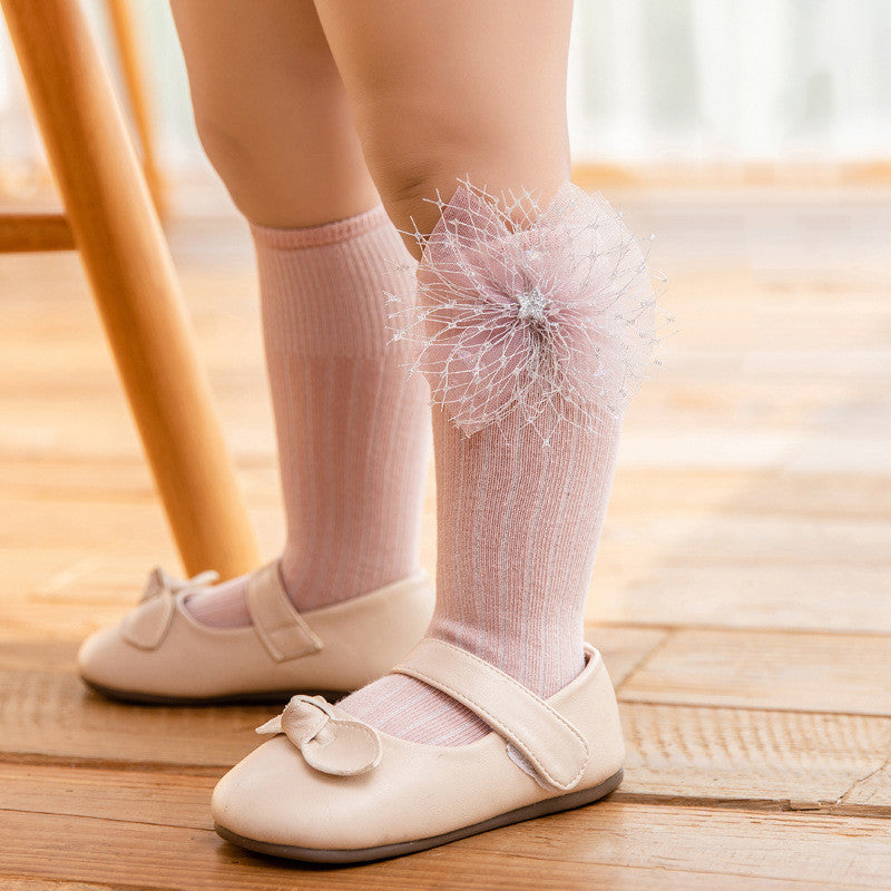 Princess Baby Cotton Socks Big Bow Mid Tube